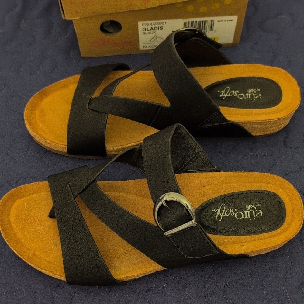 EuroSoft Gladis Black Women's Strappy Sandals - Picture 2 of 8